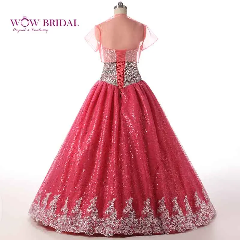Платье Wowbrida с кристаллами стекла коралловые платья Quinceanera курткой элегантное