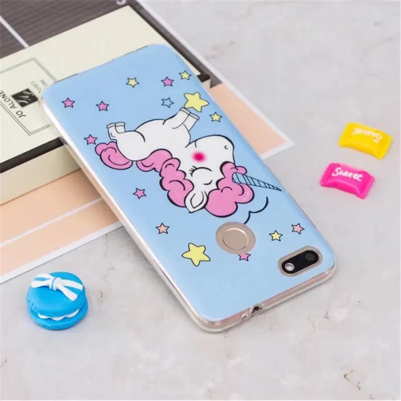 Светящийся чехол для Coque huawei P9 Lite мини-чехол с изображением цветов единорога из мультфильма Fundas для huawei Y6 Pro Мягкий силиконовый чехол s