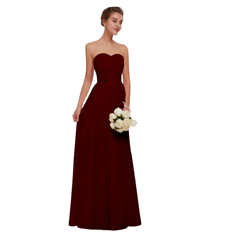 Burgundy C Красивые бордовые шифоновые платья подружки невесты Emily длинные женские платья больших размеров трапециевидной формы без рукавов для свадебной вечеринки и выпускного вечера - Цвет: Burgundy C