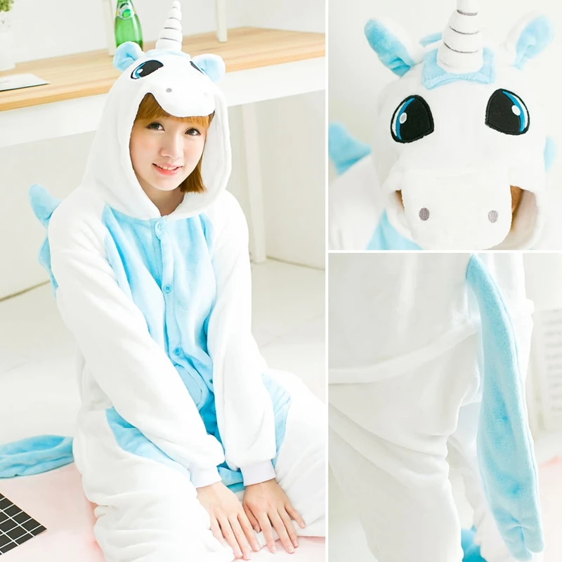 Мода для взрослых Зимние женские цельная Пижама с животными Розовый Единорог