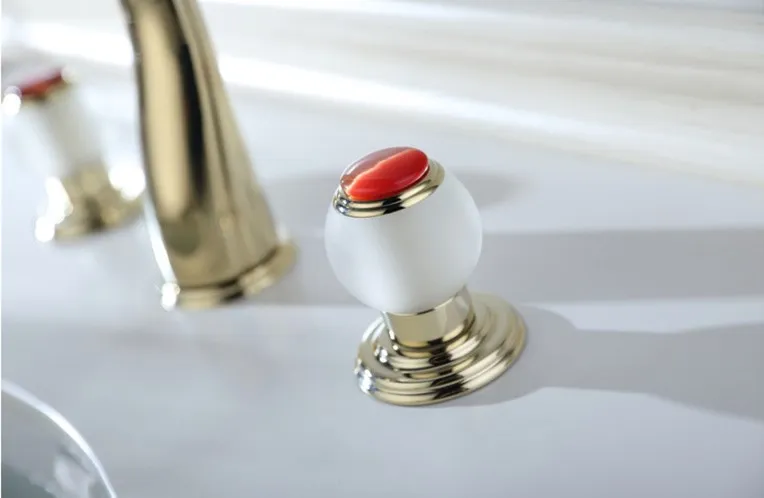 Golden 8&quot Widespread Ceramic Valve Three Holes 3 Sets lavatory Bathroom Sink Faucet Mixer tap Frosted crystal handles New |