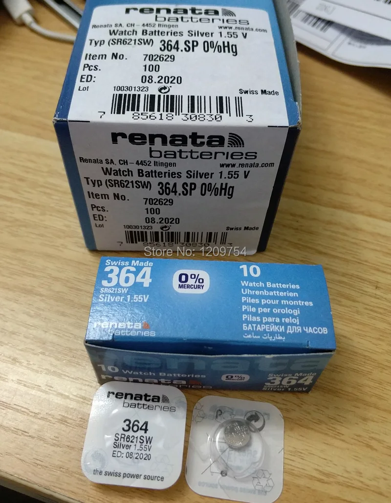 Бесплатная доставка renata часы с оксидом серебра 364 SR621SW RENATA AG1/SR621/364 оксид 1 55 в 20