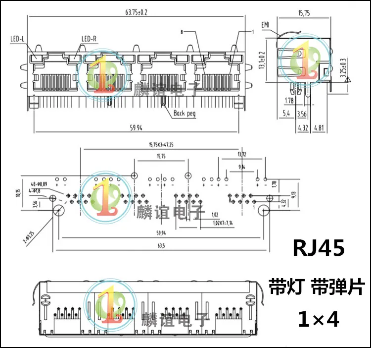 5 шт./лот RJ45 8P8C 4-портовый стальной сетевой гнездовой разъем/гнездовой разъем 1*4P 90
