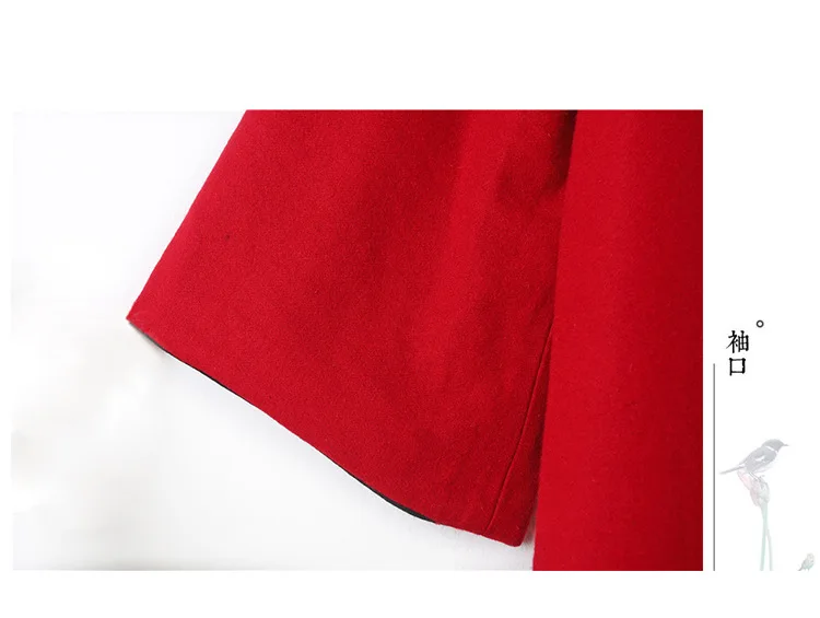Chinese Cheongsam Dress Woolen Warm Thick Long Sleeve Dress Zen Tea Daily Long Sections Red