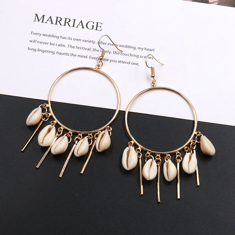 New Fashion Bohemian Gold Shell Earrings&Large Circle Tassel Pendant Earrings&Natural Earrings For Women Gifts HQEF1616 | Украшения и
