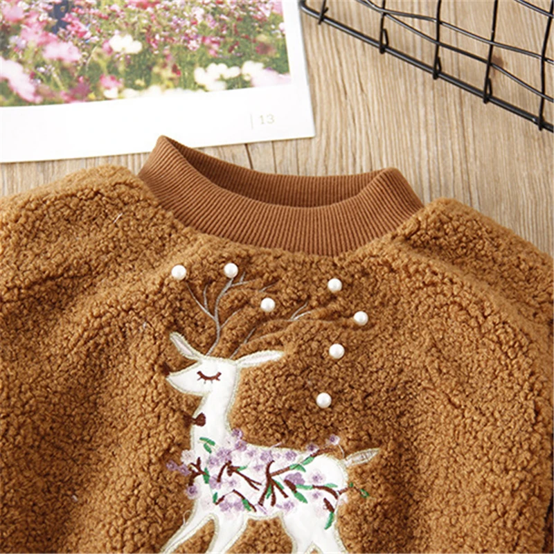 Модная теплая зимняя флисовая трикотажная одежда с рисунком оленя для малышей