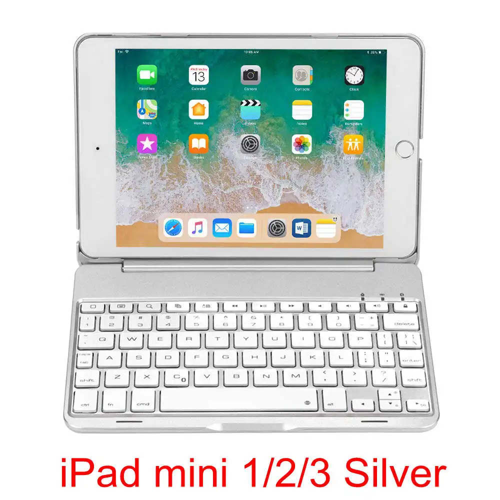 Для iPad mini 2/3/4/5 чехол 2 в 1 тонкий 7 цветов светодиодный подсветкой Подсветка раскладушка Смарт Алюминий Беспроводной Bluetooth клавиатура чехол - Цвет: Mini 1 2 3 Silver