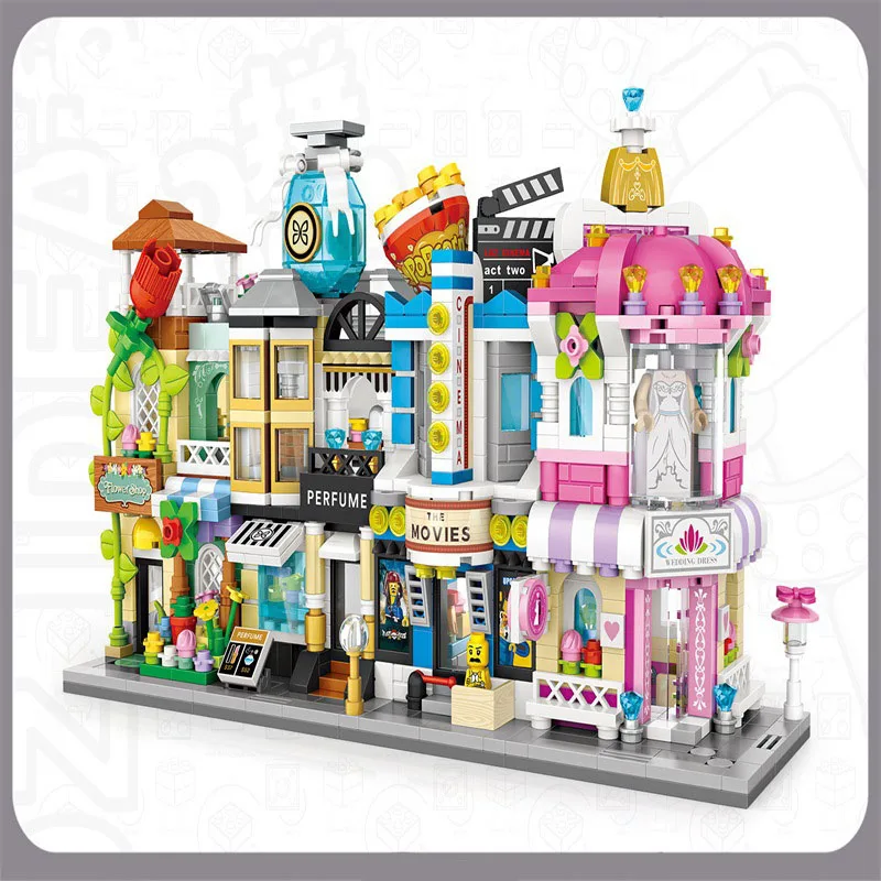 Маленький размер строительные блоки милый мини уличный магазин Детская