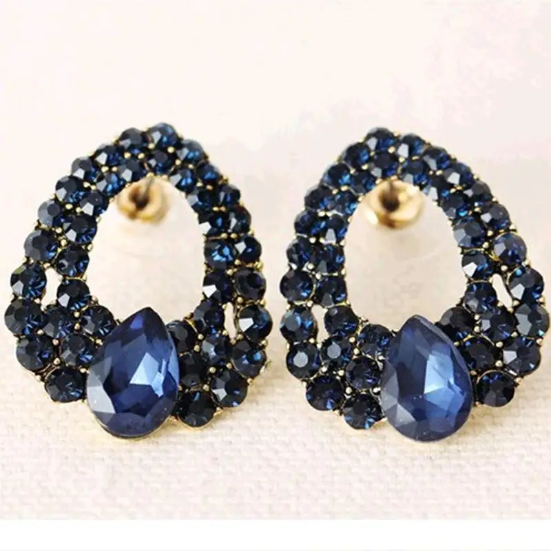 

Dark Blue Full Rhinestone Hollow Drip Golden Drop Earrings Wreath Dangle Earrings for Women Jewelry