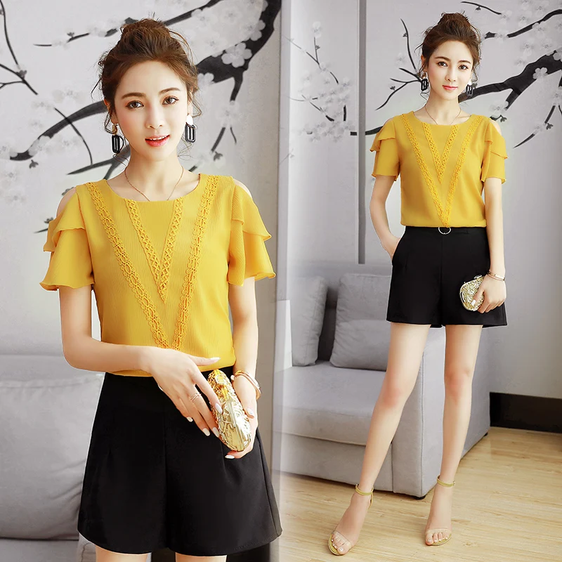 2018 женские летние модные пикантные голое плечо блузки кружевные шифоновые