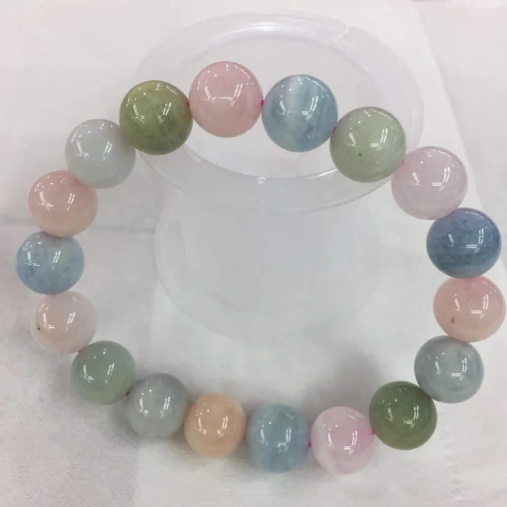 

6-14MM Natural Colorful Morganite Bead Bracelet for Women Party Jewelry Round Crystal Candy Color Morgan Bracelets Jewelry