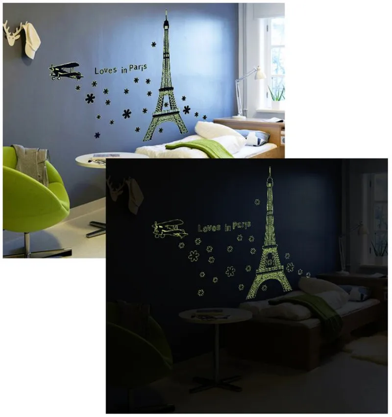 Настенная Наклейка любит в Париже Эйфелева башня флуоресцентный светящийся