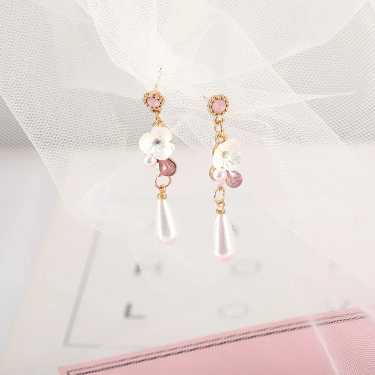 2019 Корейский серьги Модные Подвесные букле D'oreille цветок со стразами бусины