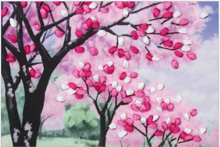 Пейзаж Цветы шелковая лента вышивка 3D холст живопись атласная Вышивка крестиком