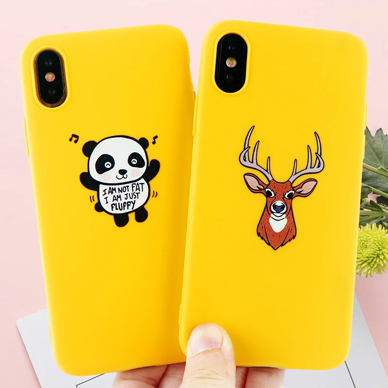 Модные телефонные Шкафы для IPhone X XS MAX XR 8 7 6 S Plus с милой пандой олень мягкий