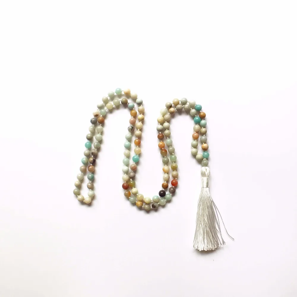 Прямая поставка ожерелье с узелками кисточкой 108 бусин Амазонит Mala молитва