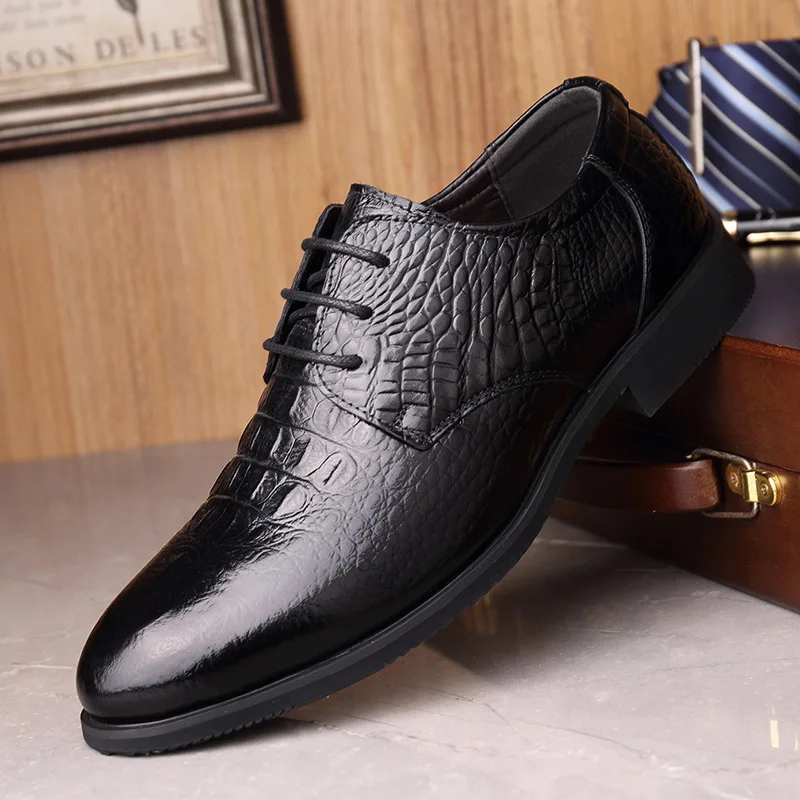 

Genuine Leather formal Dress Shoes Men Crocodile Pattern Leisrue Business Shoes New Luxury Black Brown Pointed Toe Elegant Man