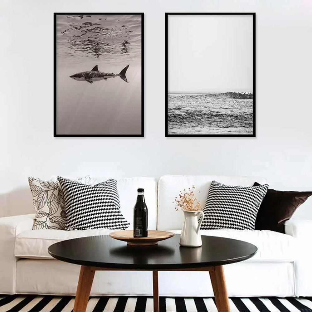 

HAOCHU Black Sea Painting Poster For Living Room Home Decor Painting Print Poster Simple Nordic Wall Picture Canvas Painting