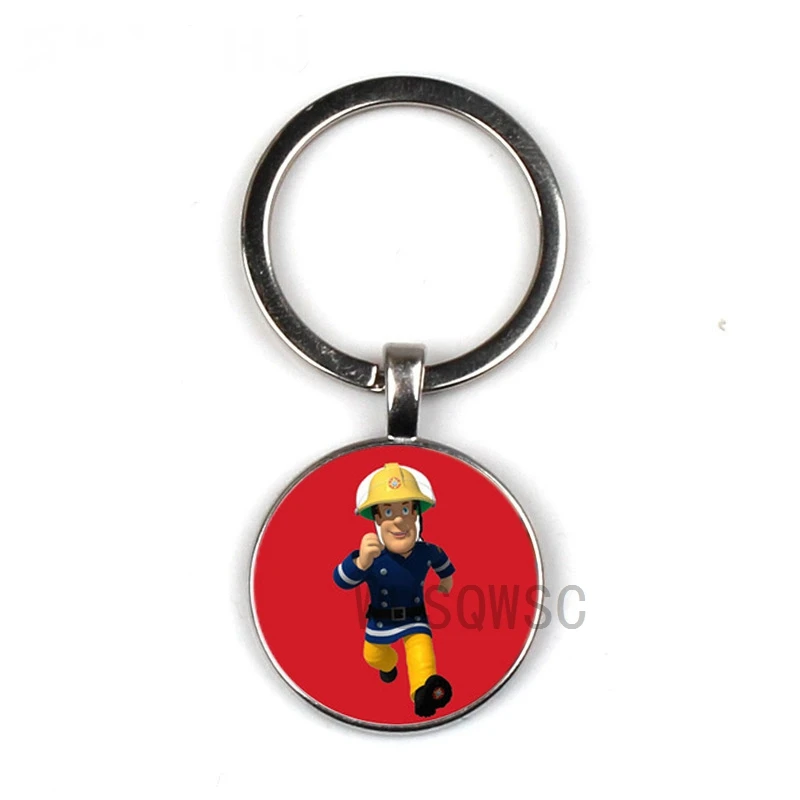 WUSQWSC Fireman Sam Pendant Ring Holder Men and Women Jewelry Glass Cabin Keychain Private Custom Picture |