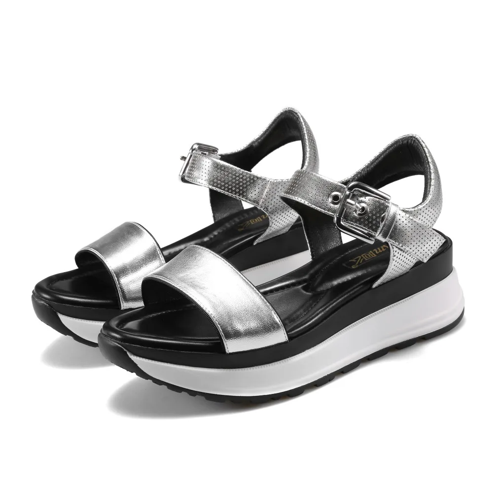 Ame 2017 из натуральной коровьей кожи Женские Босоножки на платформе плоской