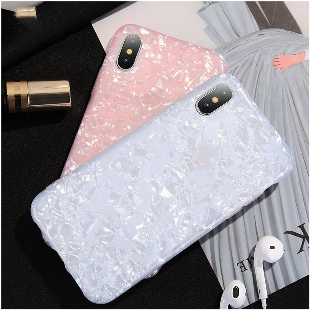 CASEIER Shell Pattern Case For iPhone X XR XS MAX Glitter Soft TPU Back Cover iPhone10 6 6s 7 8 Plus Capinhas Funda |