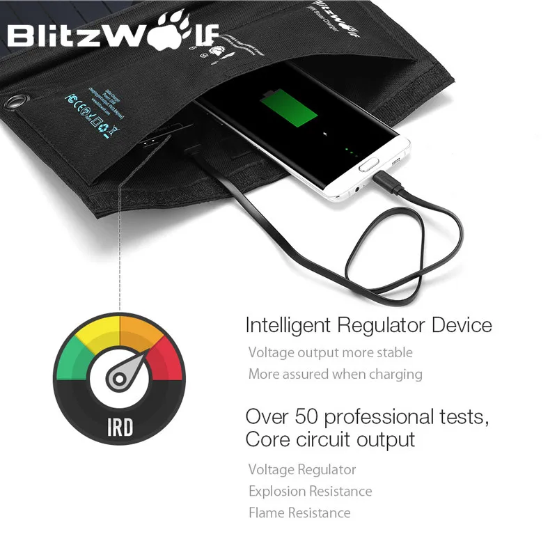 BlitzWolf Dual USB солнечная батарея панель внешний аккумулятор для iPhone X 8 samsung телефон