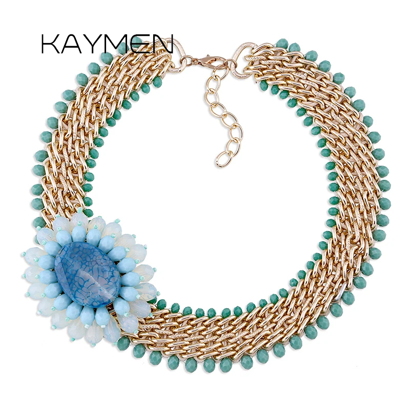 

KAYMEN Handmade Bohemia Statment Necklace for Women Girls Gold Plated Chunky Beaded Chokers Costume Jewelry Drop-shipping