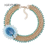 kaymen new arrival unique desgin exaggerated sunflower shape chokers necklace fashion womens statement crystals necklace