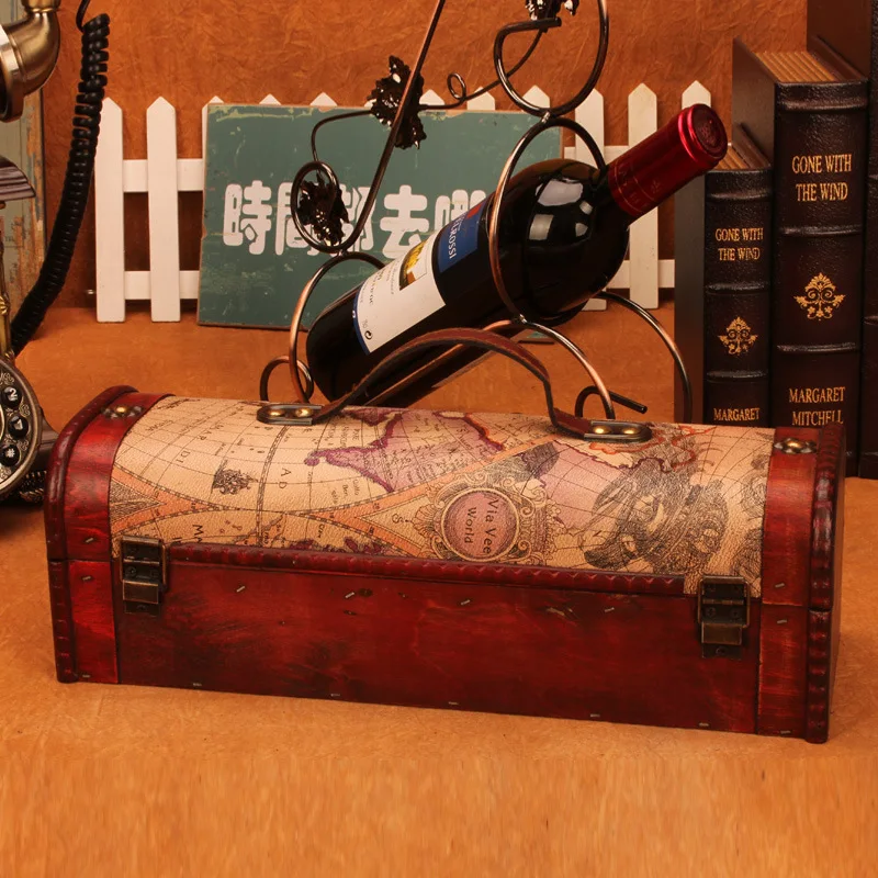 Ретро Карта коробка для хранения деревянная упаковка бутылки Красного вина или