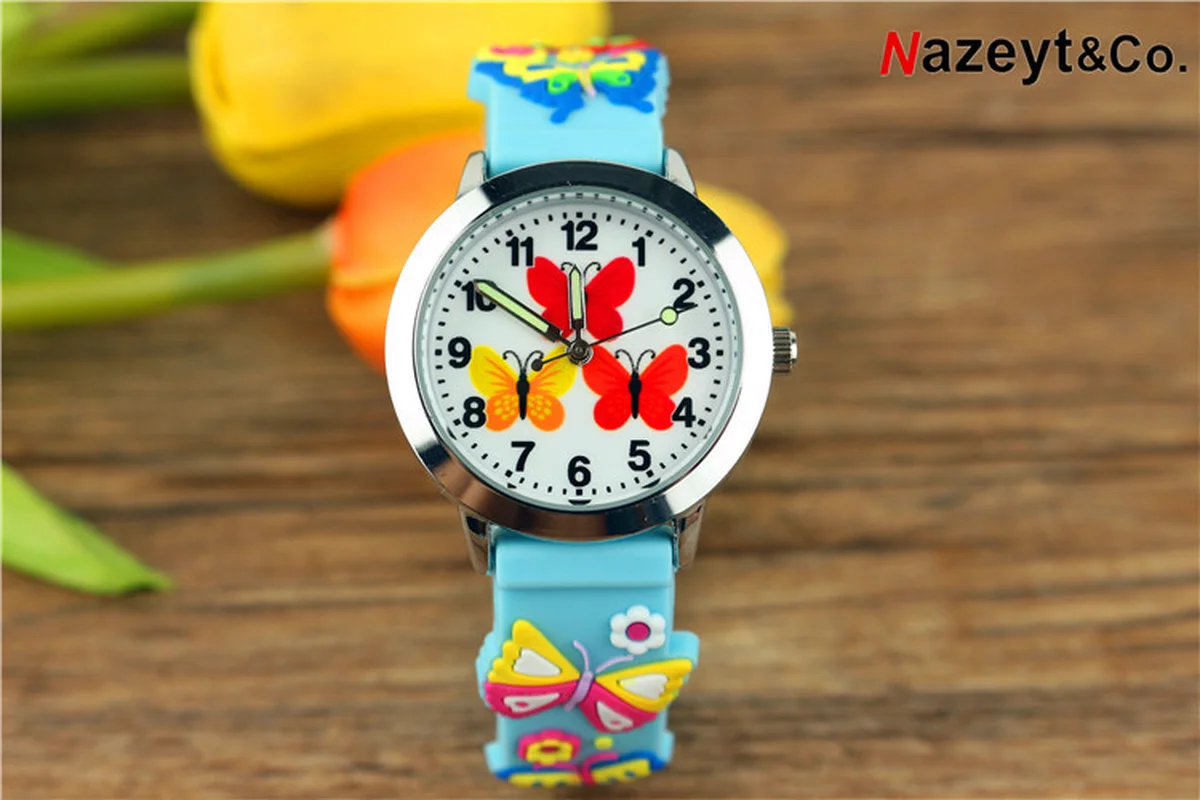 Часы Детские кварцевые с 3d-изображением красных и желтых бабочек | Наручные часы
