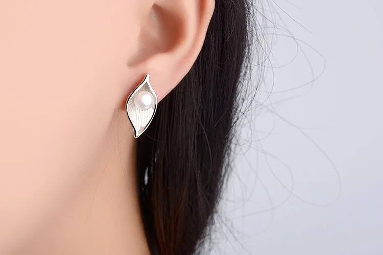 Высокое качество модные женские серьги с листом и жемчугом из стерлингового