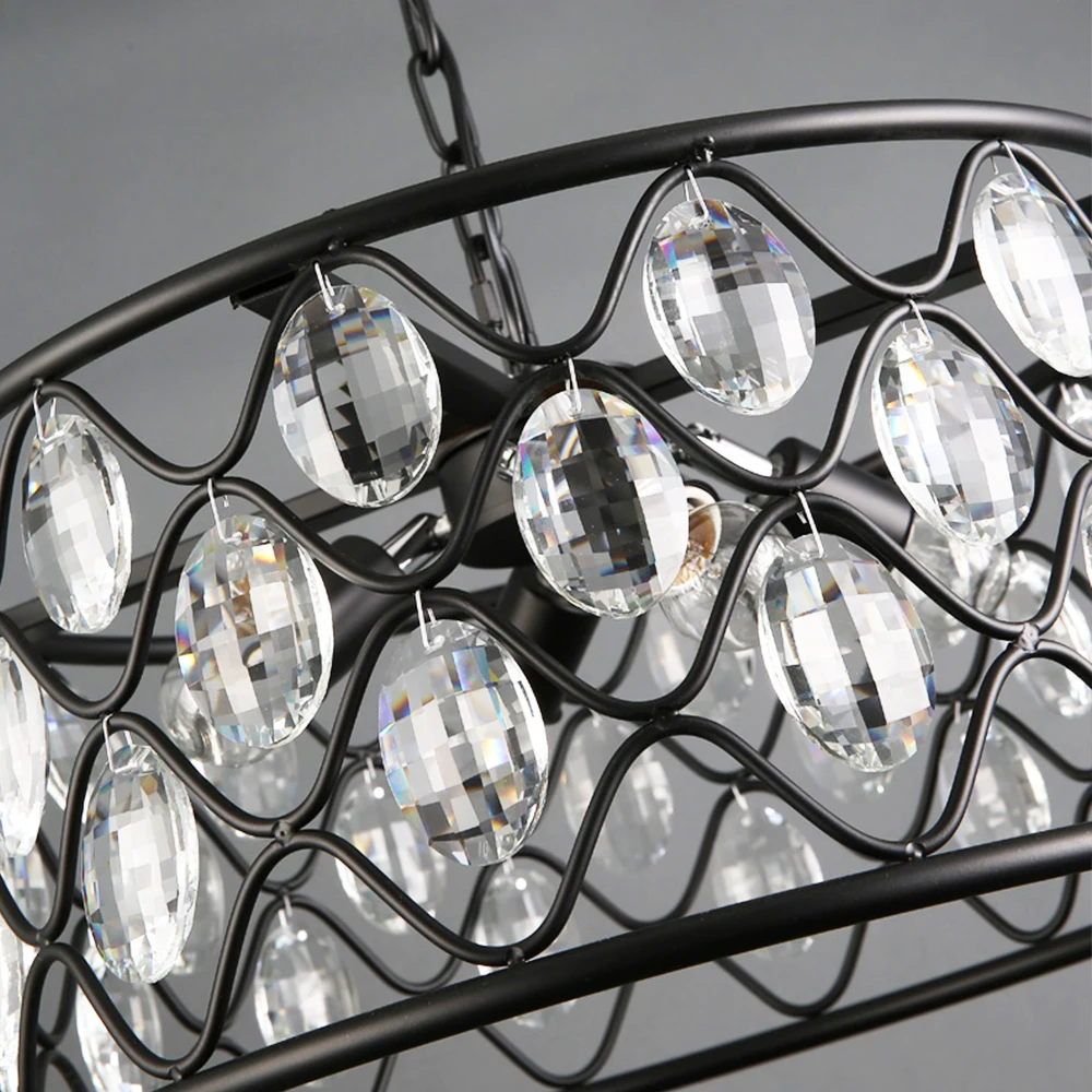 Современный винтажный промышленный дизайн E27 черный железный K9 кристалл