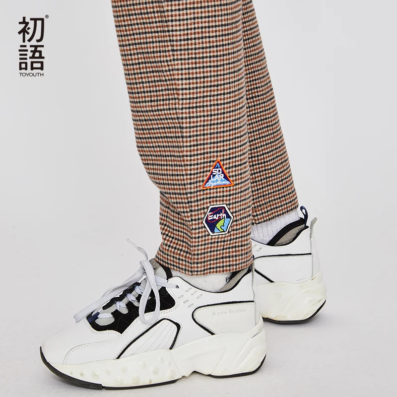 

Toyouth Loose Casual Pants Embroidery Plaid Letters Women Pants Straight Trousers Pantalone Mujer Classic Button Pantalon Mujer
