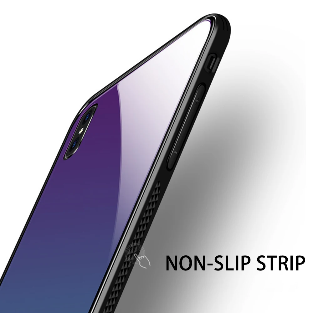 Закаленное стекло чехол для iPhone 7 8 X XS XR 6 6 S плюс градиент Цвет Blue Ray Аврора кожи задняя крышка для iPhone XS Max XR чехол