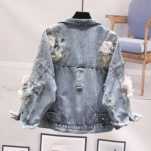 light blue Neploe/Новинка года; Осенняя Повседневная джинсовая куртка с объемным цветком; джинсовое пальто; модная однобортная ковбойская одежда с длинными рукавами; 53925 - Цвет: light blue