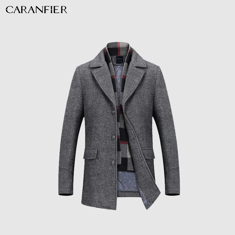 CARANFIER мужские шерстяные смеси 2018 новые модные зимние длинные плюс толстые теплые