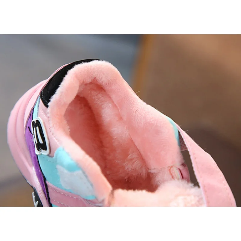 Winter Boys Warm Thick Black Running Shoes Kids Fashion Sport Sneakers Baby Girls Pink Leather Casual | Детская одежда и обувь
