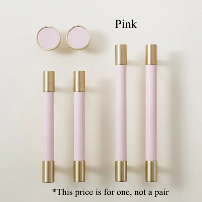 pink Скандинавском стиле/кожаные+ латунные ручки для ящиков шкафа ручки для кухонной двери ручки для шкафа выдвижные ручки мебельная фурнитура - Цвет: pink