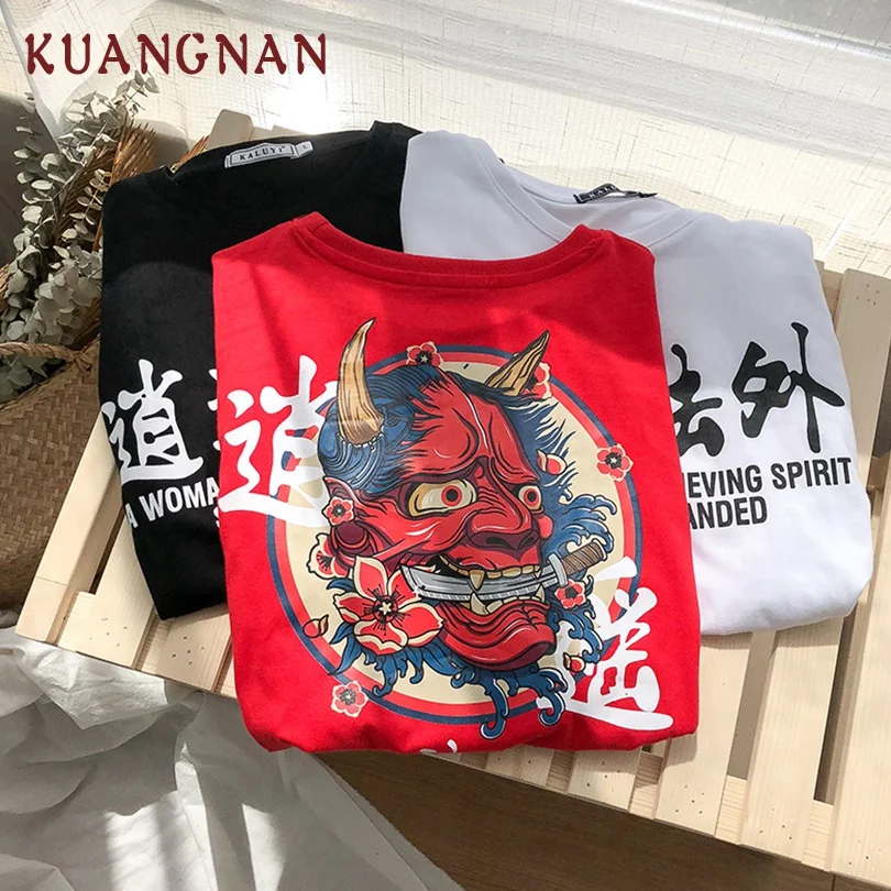 KUANGNAN японский стиль футболка с принтом Призрак лапша Мужская Футболка Harajuku