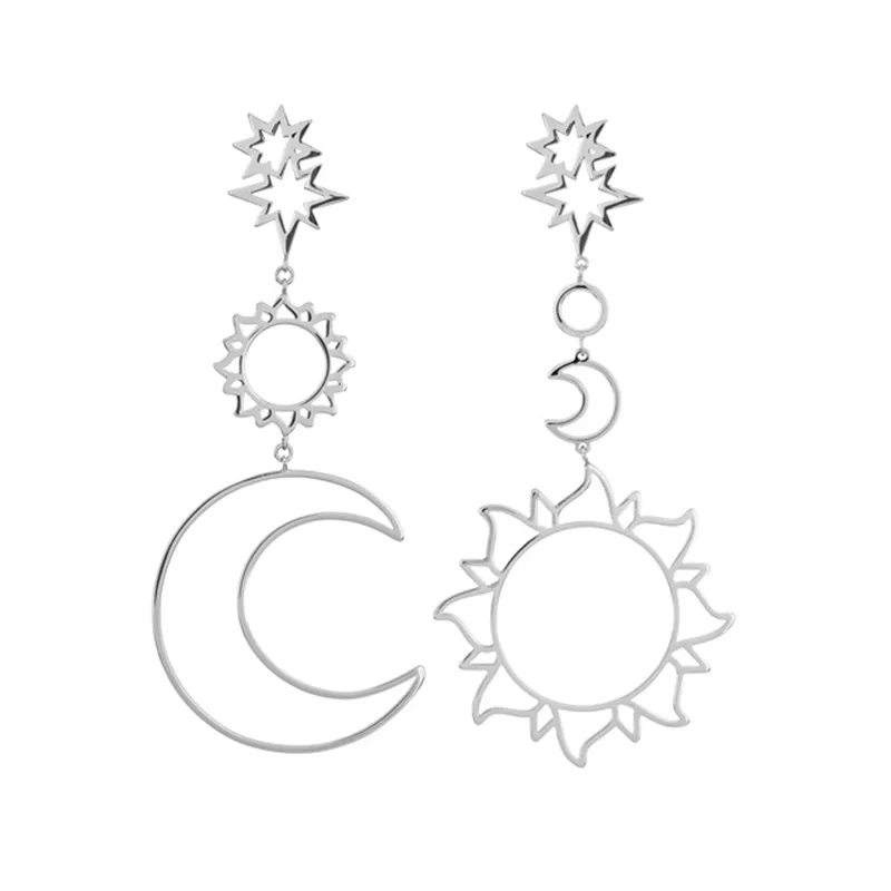Silver Moon Sun Богемные модные висячие серьги с фламинго для женщин, великолепные шикарные висячие серьги с Луной и звездой для девушек, изысканные висячие серьги, ювелирные изделия в стиле бохо - Окраска металла: Silver Moon Sun