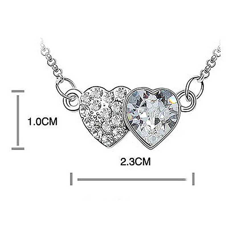 Ожерелье с павлиньими звездами двойным сердцем прозрачным белым синим розовым