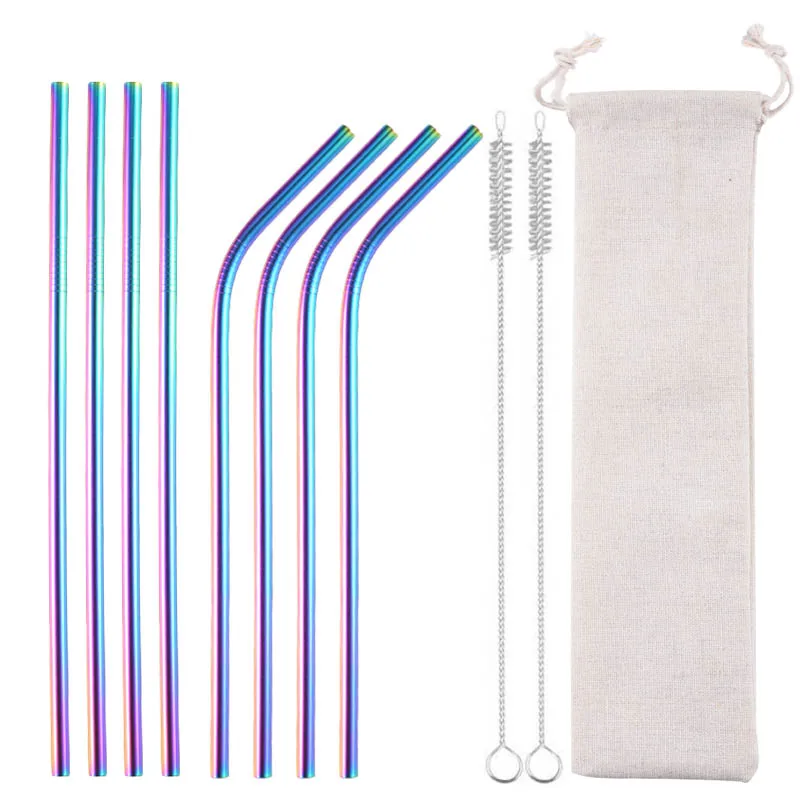 8pcs-rainbow1 Sunhanny красочные 4/8 шт. 304 Нержавеющая сталь металлическая соломинка многоразовая пивная соломенная с щетка для очистки и чехлом для хранения - Цвет: 8pcs-rainbow1