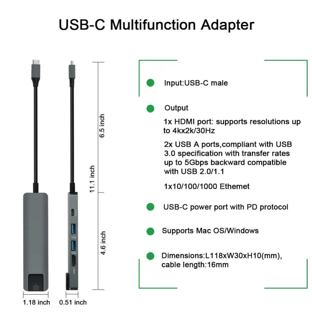 5 в 1 type C к HDMI концентратор многофункциональный адаптер с 3 USB 3,0 type C RJ45 Lan порт