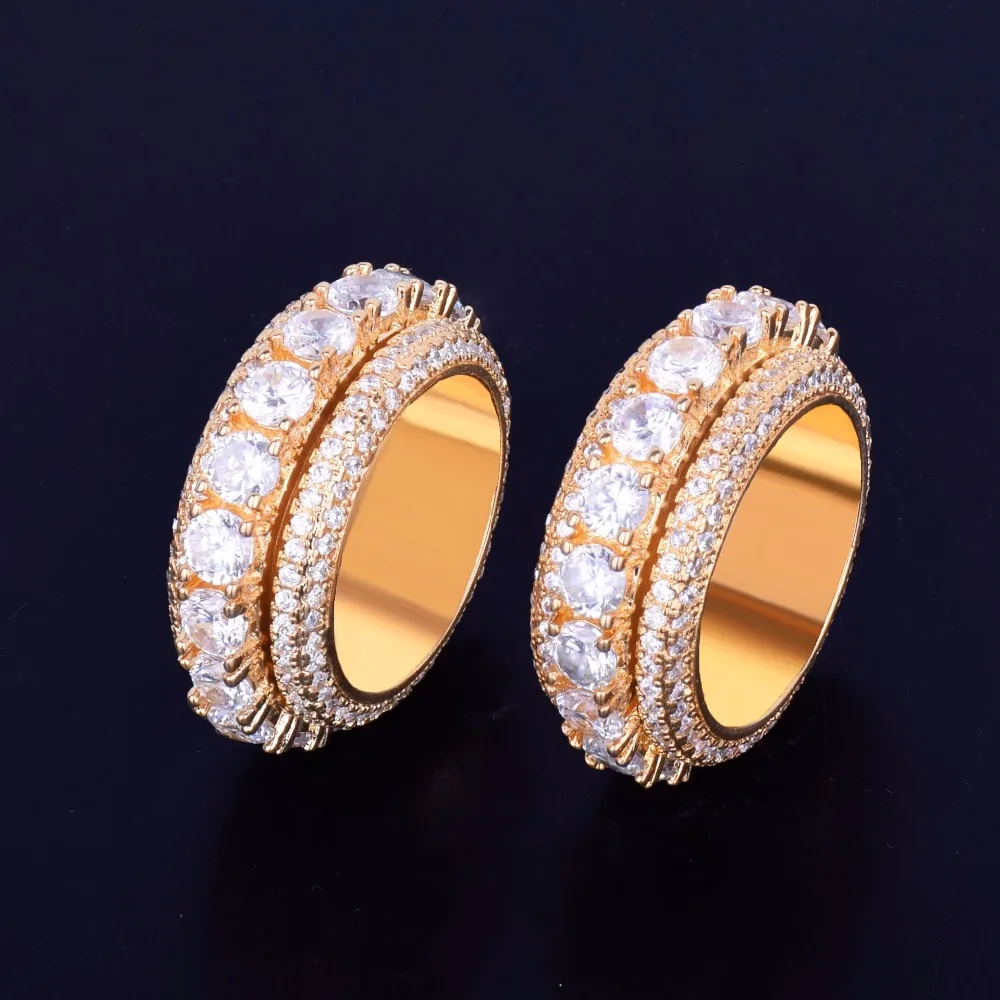 5 рядов, твердые Для мужчин, кольцо, кольцо из нержавеющей стали 18 K Медь золотистые и Серебристые Подвески Цвет кубический циркон со льдом кольцо модная обувь в стиле хип-хоп ювелирные изделия вращающийся