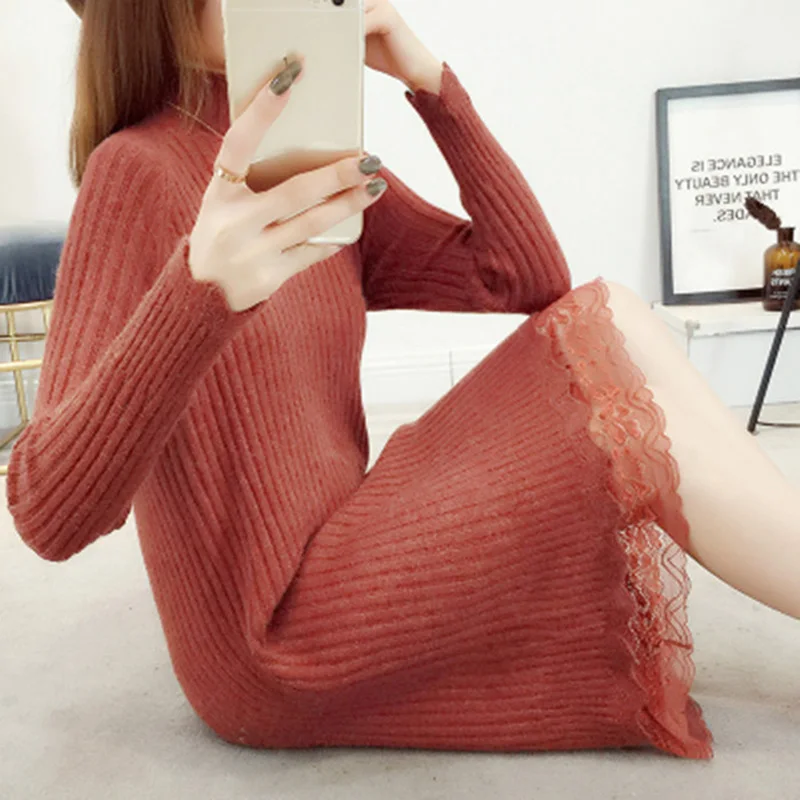 2019 зимнее облегающее длинное платье-свитер женские свитера с воротником-хомутом