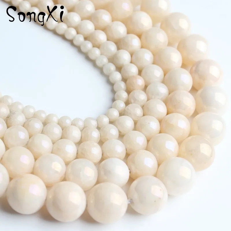 Wholesale Yellow Electroplated Stone Round Loose Beads for Jewelry Making 4 6 8 10 12mm Diy Bead Bracelet Necklace Beadwork 15'' |
