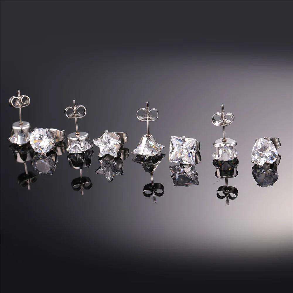 U7 Серьги Гвоздики С Камнями Женские Из Нержавеющей Стали/ Позолоченный Цирконами