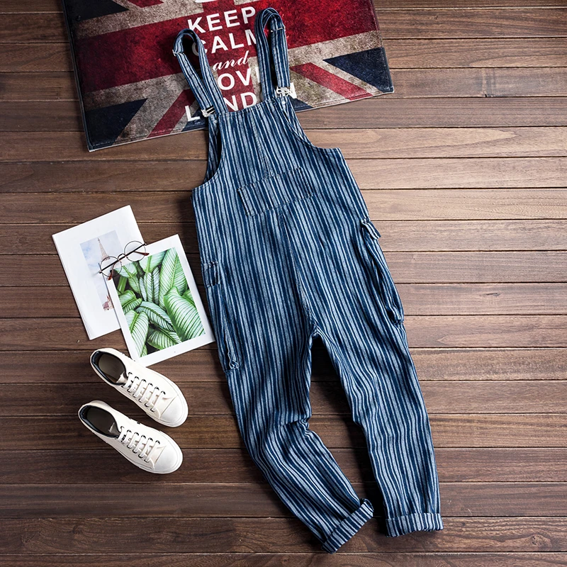 Модные повседневные мужские комбинезоны в японском стиле Харадзюку синюю