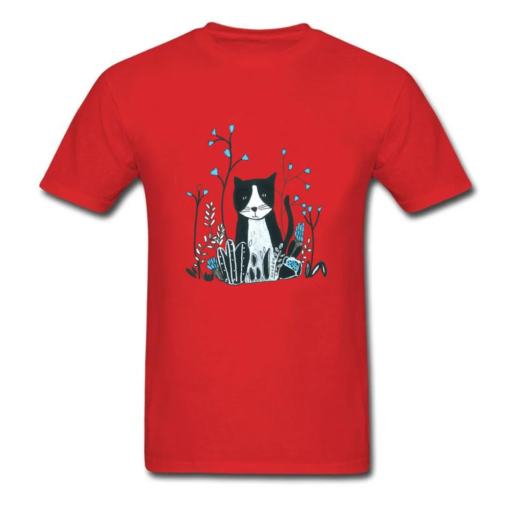 Футболка с цветком и котом Мужская футболка Топы Camisa футболки высокого качества