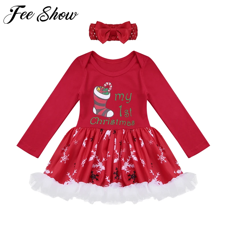 My 1st первый Рождественский костюм детская одежда Комплекты для маленькой девочки